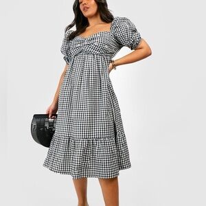 Boohoo Plus Black and White Gingham Midi Dress